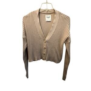 Abercrombie & Fitch Womens Cotton Blend Ribbed Cropped Cardigan Size Small